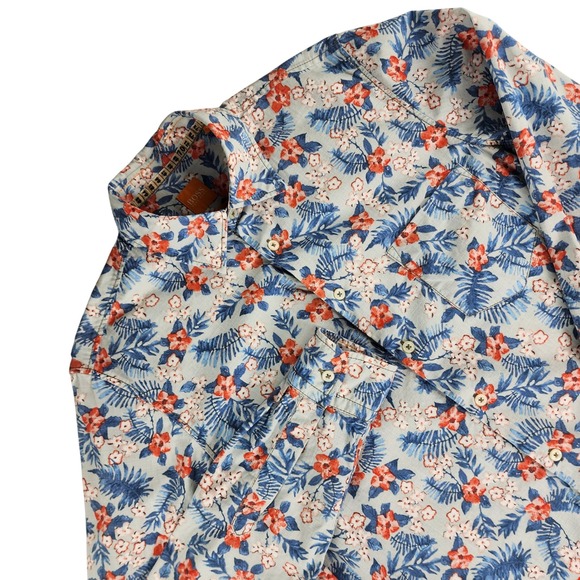 Hugo Boss Other - Hugo Boss Orange small Shirt Mens Floral Tropical Palm Print Blue Cotton